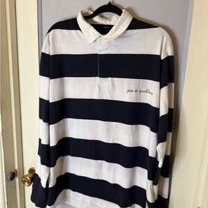 Pull&Bear Navy and White Striped Polo/Rugby Shirt